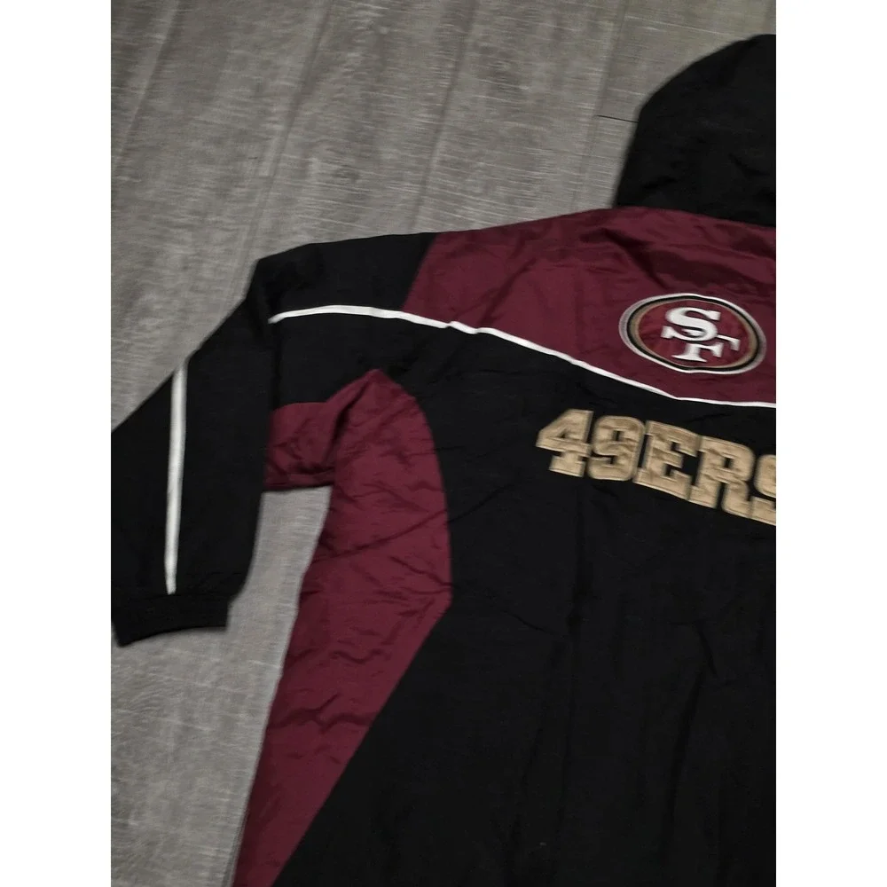 San Francisco 49ers Jacket Mens XL Black Red NFL Football Hooded Nylon Coat